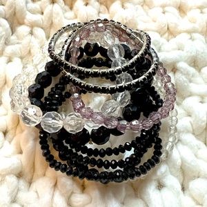 Breaded and rhinestone bracelet set, matching necklace included